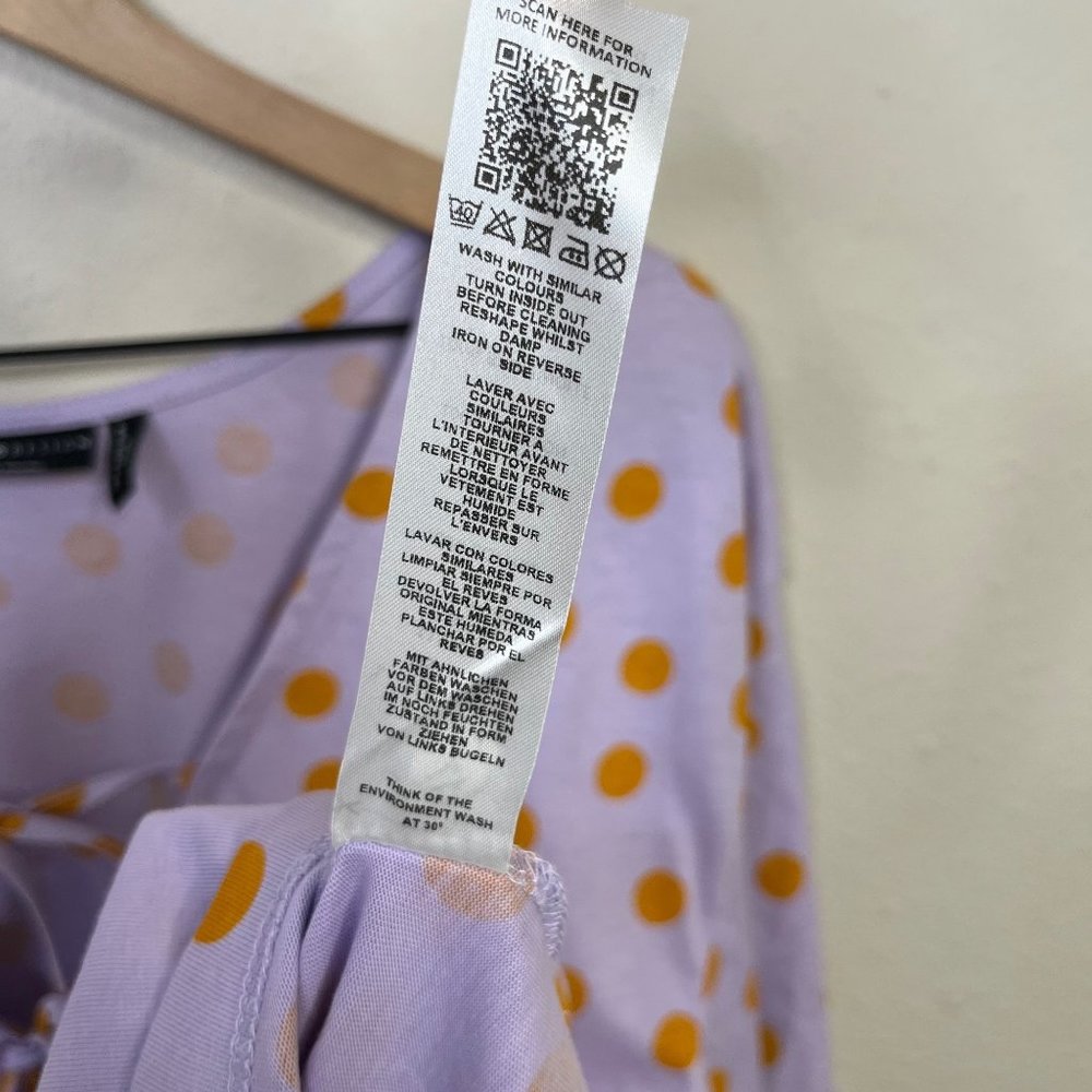 ASOS Design Women's Baby Doll Dress Size 0 Lilac Polka Dot Tie Oversized - Picture 11 of 12